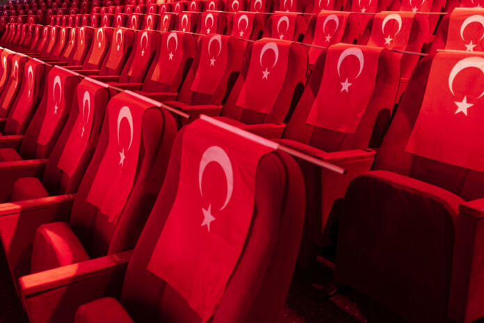 Turkish national flag in auditorium
