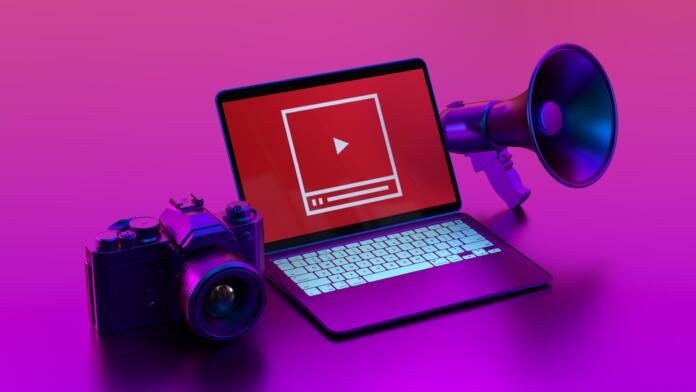 Video Marketing Concept. Laptop With a Playing Icon on the Laptop Screen