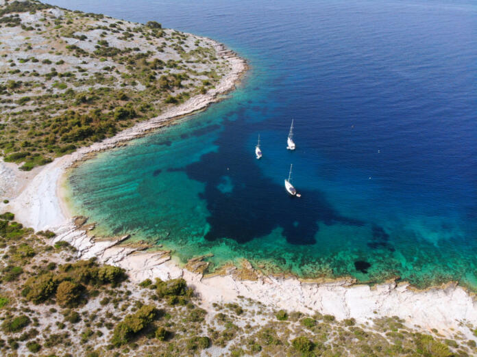 Zirje island drone view, Croatia - aerial view