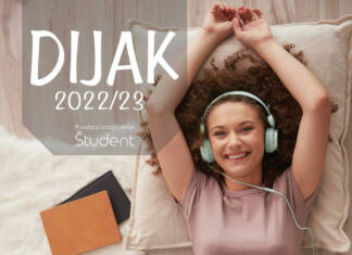 Dijak 2022/2023 Naslovnica revije s punco, ki leži na tleh s slušalkami na glavi