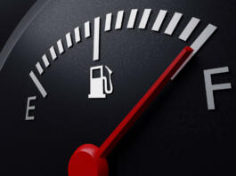 A closeup of a car fuel gauge. 3d render