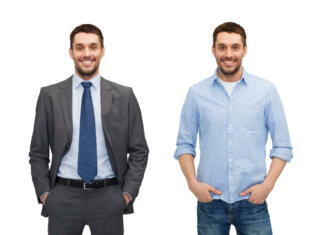 Poslovna oblačila za nedirektorje (študente) business and casual clothing concept - same man in different style clothes