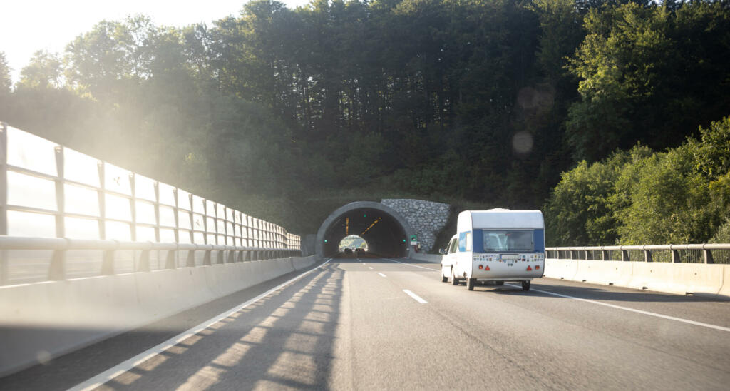 driving on highway first panoramic view on mountains. High quality photo