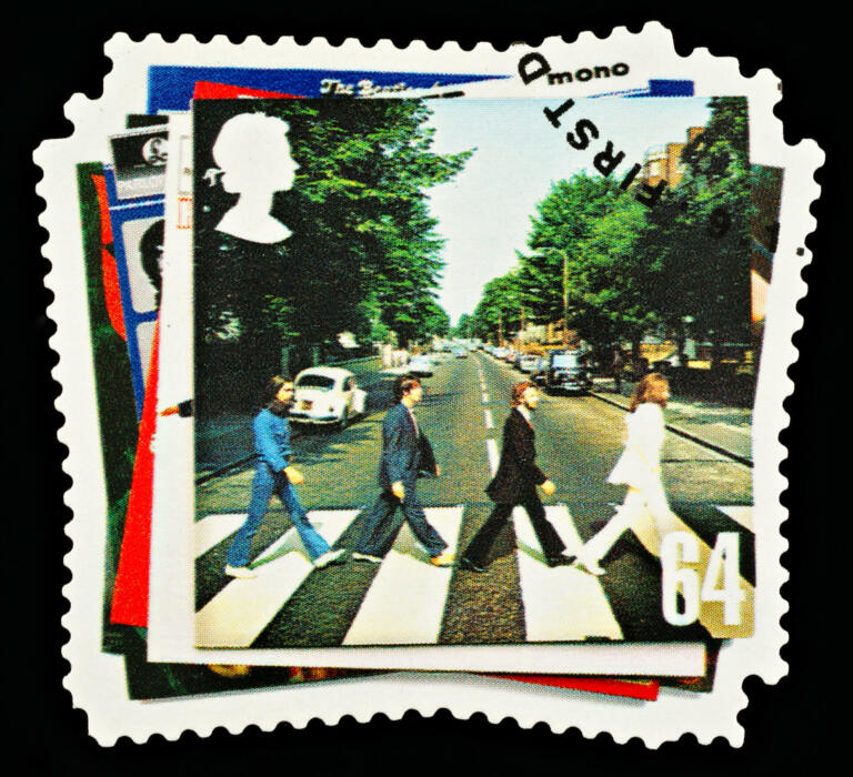 "Exeter, United Kingdom - March 07, 2010: British Postage Stamp showing the Abbey Road Album Cover from the Beatles Pop Group, circa 2007"