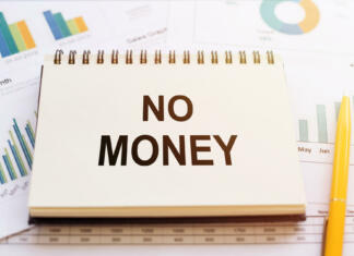 Kako kupiti prenosnik, brez da prodaš obe ledvici? Financial graphs and charts and a note no money. The concept on the lack of free money among the population and the lack of ability to accumulate it