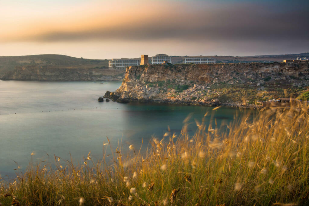 Golden bay at sunset