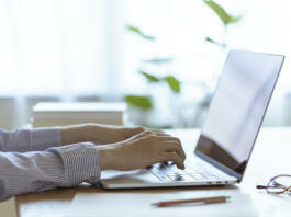 Hand of Japanese women for remote work