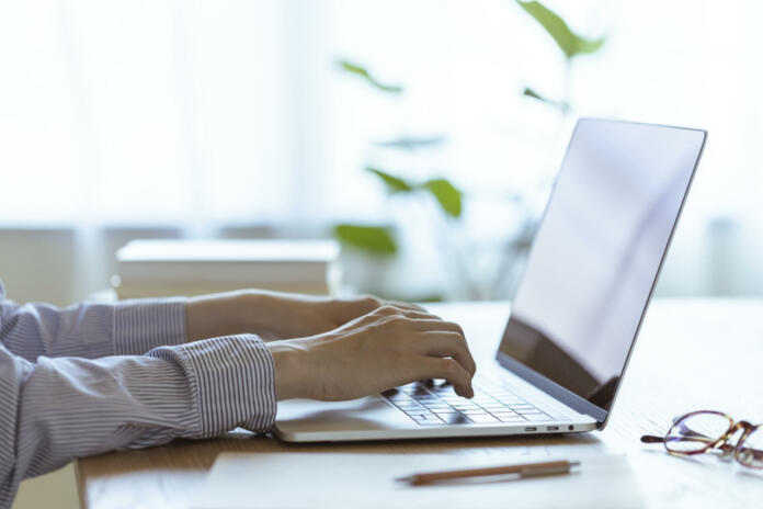 Hand of Japanese women for remote work