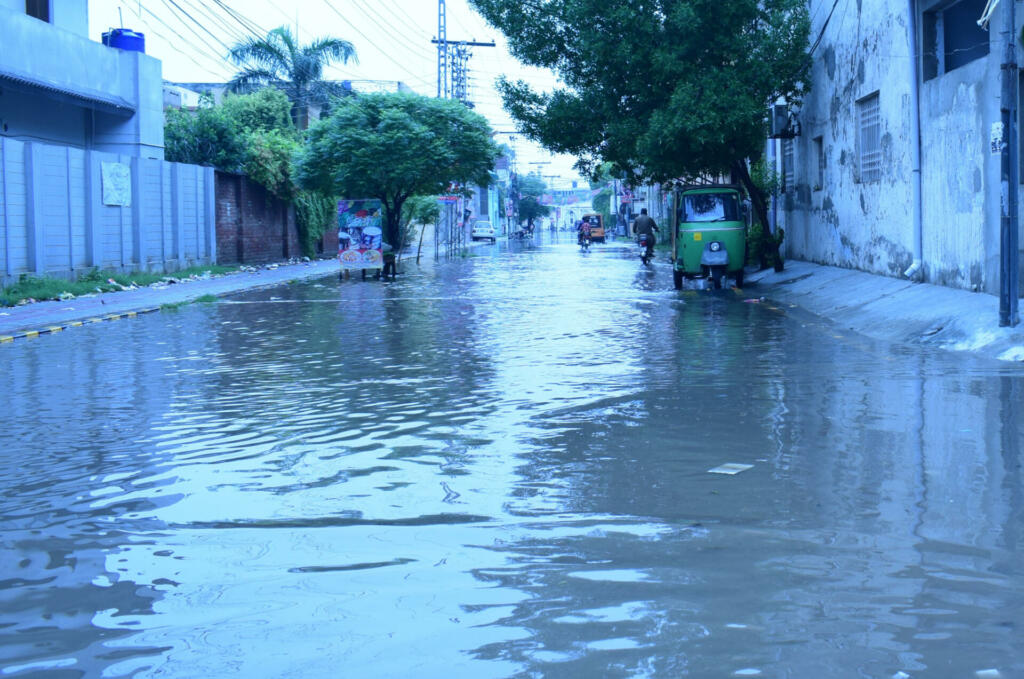 Heavy rain flooded the streets and roads on 3-July-18 in Lahore Pakistan causing great difficulties for people