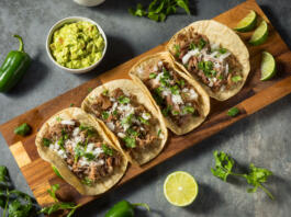 Homemade Pork Carnitas Tacos with Cilantro and Onion