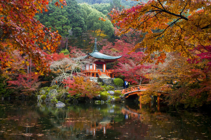 Iconic view of Daigoji Temple in autumn. Kyoto, Japan. A World Heritage Site since 1994