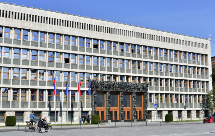 Ljubljana, Slovenia - October 4, 2019: The facade of the Slovenian Parliament.