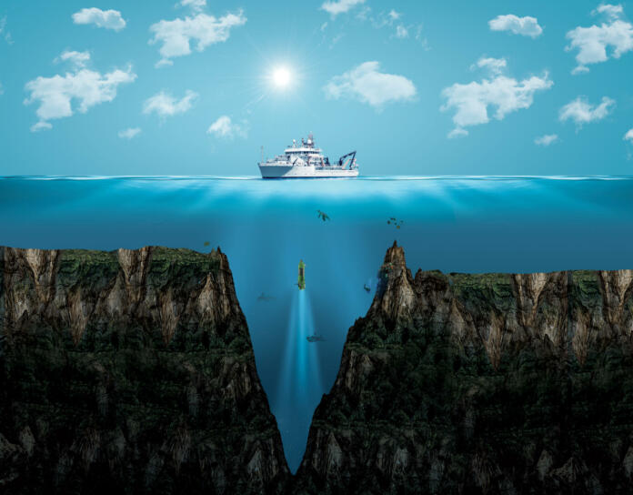 Mariana Trench. the deepest point of the earth. Digital Visual Illustration of Mariana Trench. Viewof the Mariana Trench, the deepest depths in the Western Pacific.Bermuda Triangle mystery Ocean center