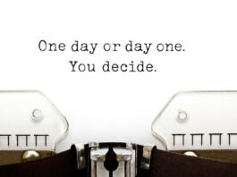 One day or day one. You decide. printed on old typewriter.