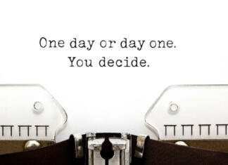 Kaj nas v življenju zaznamuje? One day or day one. You decide. printed on old typewriter.