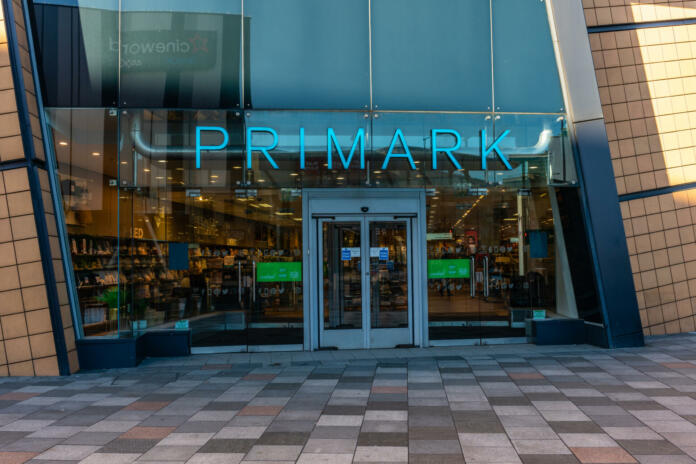 Primark, Drake Circus Shopping Centre, Plymouth, Devon, UK - November 22nd 2021: Exeter Street entrance. Newly opened Cineworld in the reflection.