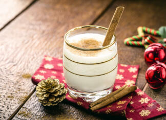 Decembrske pijače winter drink made with eggs, liqueur and cinnamon, called eggnog, coquito or Auld Man's milk