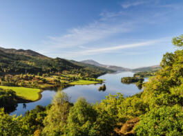 Beautiful view across Loch Tummel seen from Queen's View, a famous viewpoint.