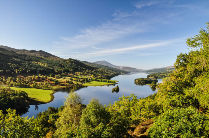 Beautiful view across Loch Tummel seen from Queen's View, a famous viewpoint.