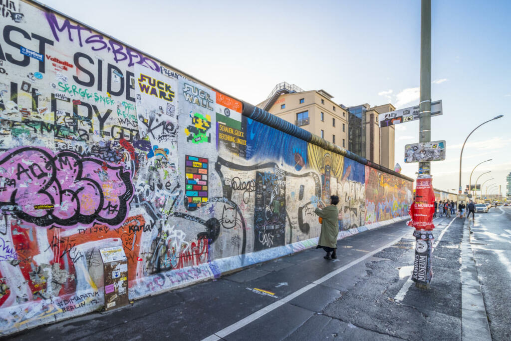 Berlin, Germany: October 10, 2017: Paintings on East Side Gallery, international memorial for freedom.