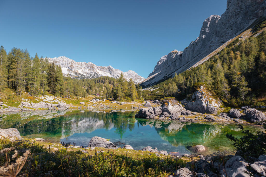 Double lake in the Seven lakes valley in Triglav national park, Slovenia