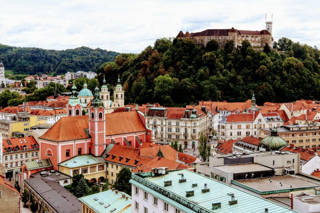 Pogled na Ljubljanski grad in strehe v centru mesta