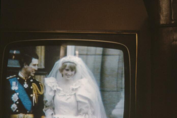 Marriage of Prince Charles to Diana Spencer, a 1980s 35mm film slide photo - back when people took photos of their TV!