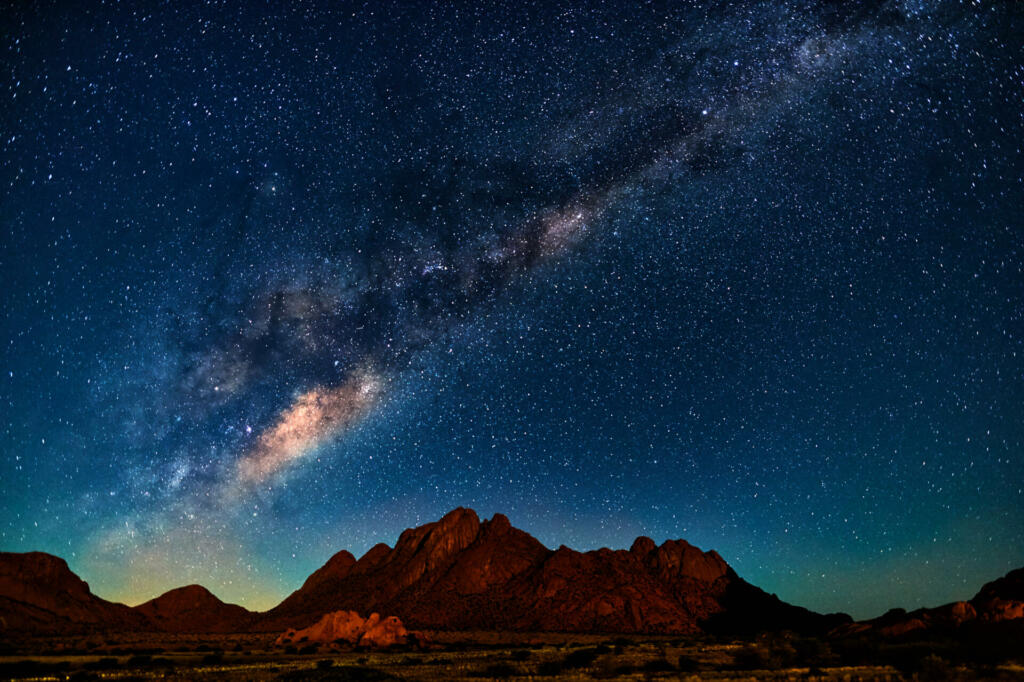 Night landscape with the Milky Way in Namibia in the Spitzkoppe area