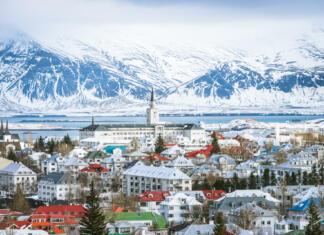 Islandija Reykjavik the capital city of iceland in winter view from above