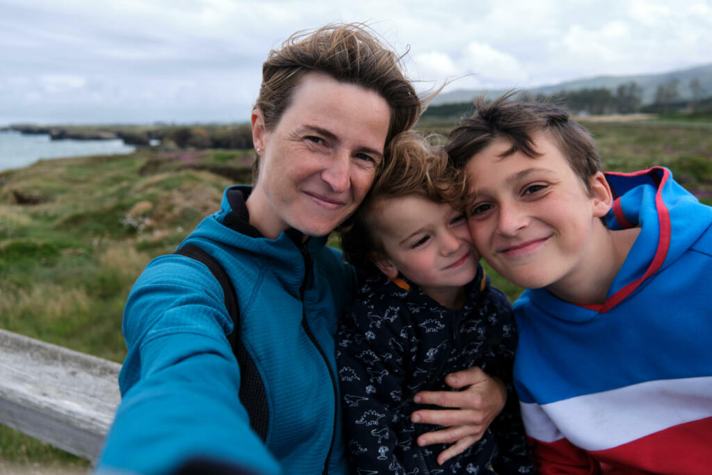 Single-parent family taking a self-portrait