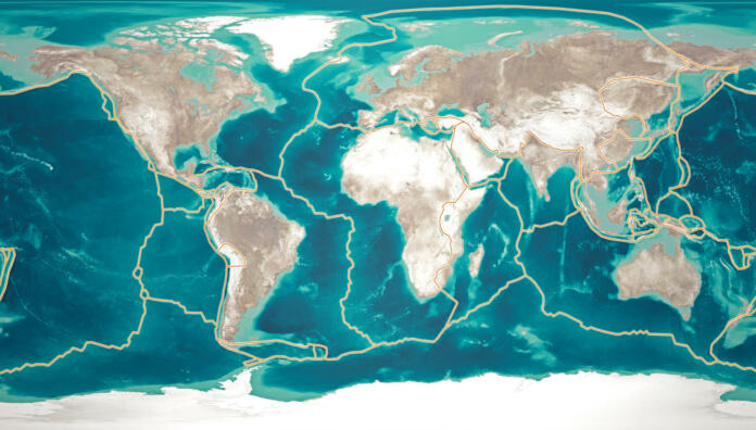 Tectonic plates move constantly, and can change our planet’s features, depending on how they meet. Where they push together, mountains and volcanoes form. Where they pull apart, new ocean floor is created. 3d rendering with cinema 4dSource Nasa: https://visibleearth.nasa.gov/view.php?id=73963https://visibleearth.nasa.gov/view.php?id=74443