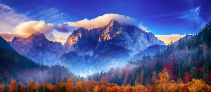 Triglav mountain peak at sunrise with beautiful clouds in morning light. Slovenia, Triglav National Park
