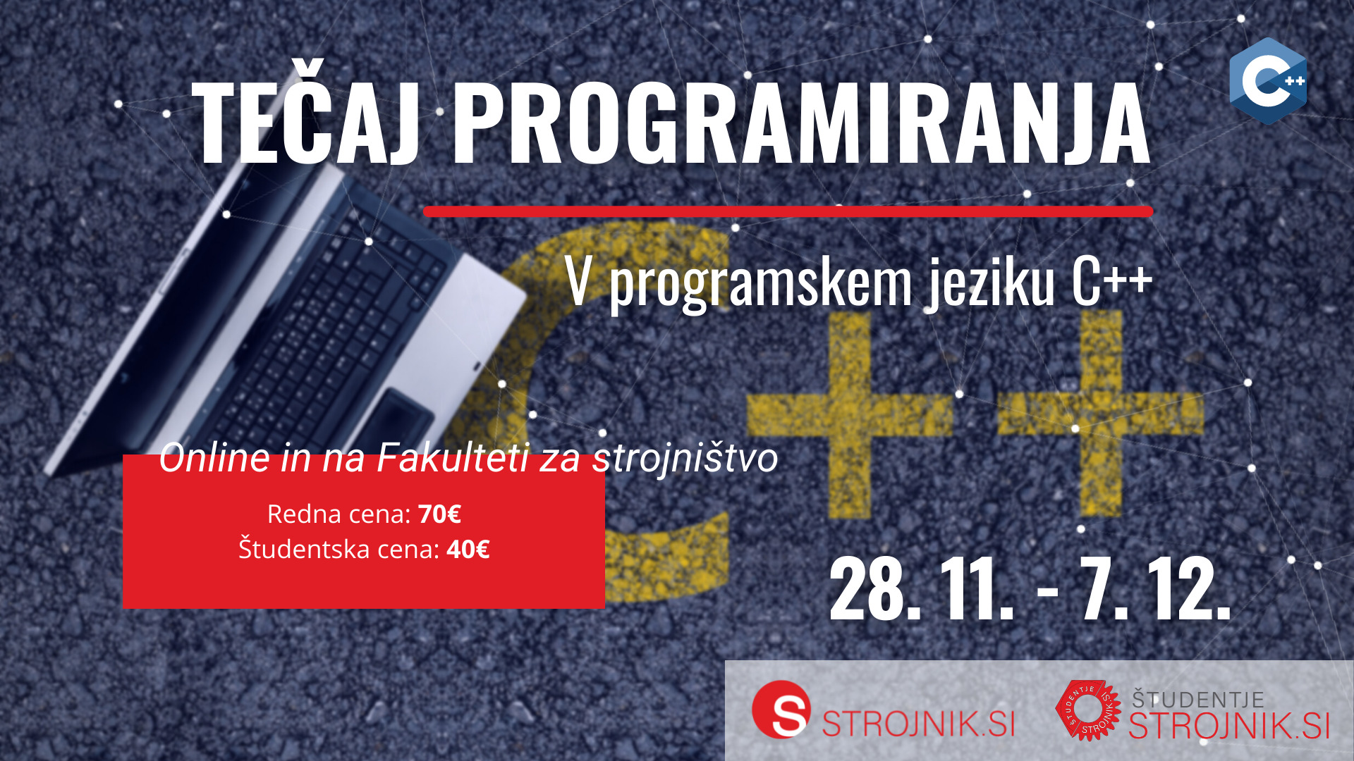 Osnovni tečaj programiranja v C++ / 28.11. - 7.12. / Online in v živo