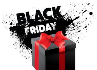 10 zanimivosti o Črnem petku Črn paket z rdečo pentljo, nad katerim je napis "BLACK FRIDAY"
