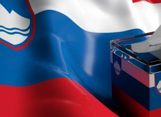 Predčasno glasovanje v drugem krogu še danes in jutri Glass ballot box on Slovenia flag background, 3d illustration