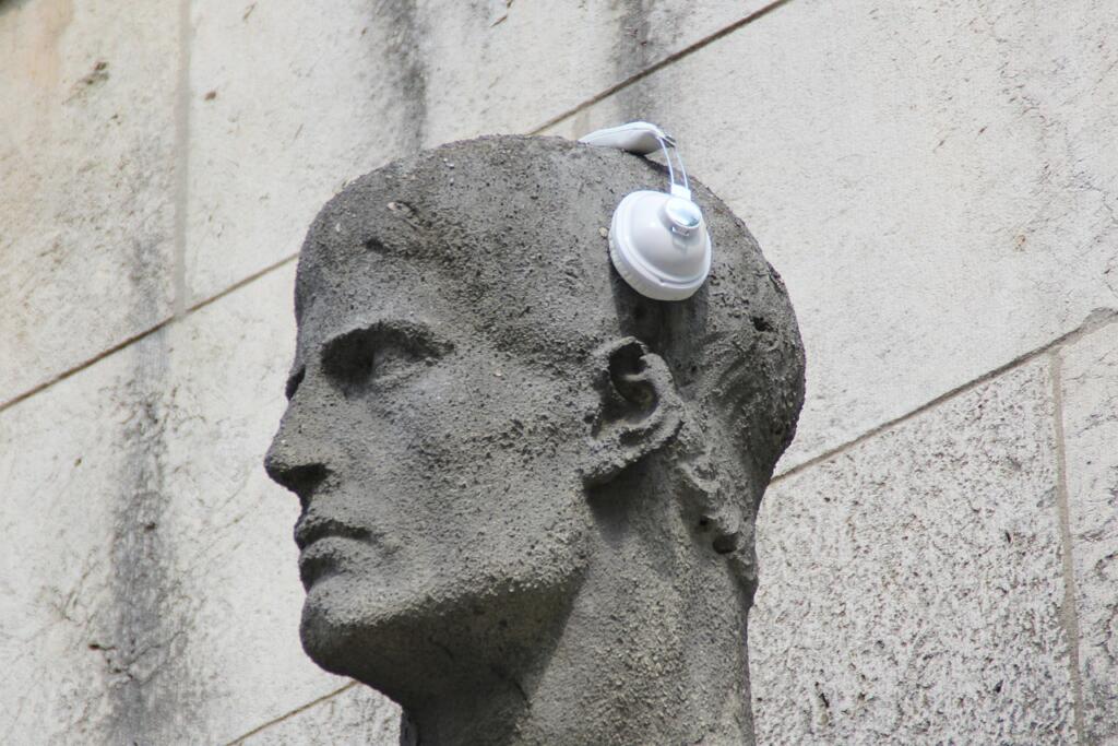headphones, statue, sculpture
