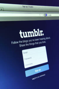 Johor, Malaysia - Dec 11, 2013: Photo of Tumblr webpage on a monitor screen, Tumblr is is a microblogging platform and social networking website, Dec 11, 2013 in Johor, Malaysia.