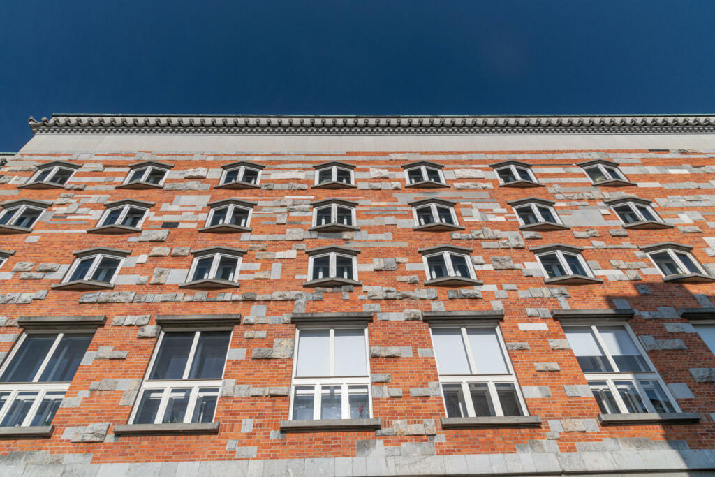 Windows at Joze Plecnik National and University Library. National and University Library is one of the most important national educational and cultural institutions of  Ljubljanica,Slovenia.
