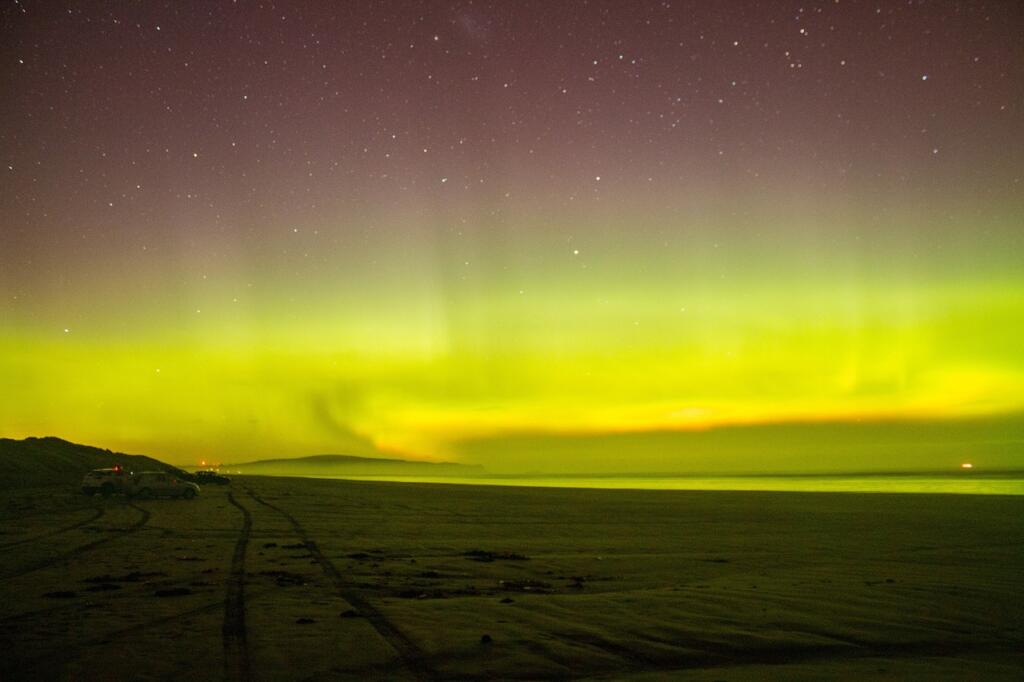 aurora australis, oreti beach, southern lights