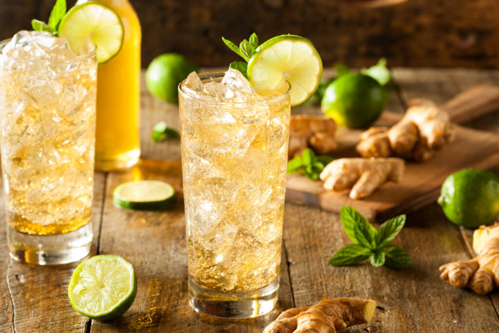 Refreshing Golden Ginger Beer with Lime and Mint
