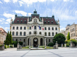 View of the University of Ljubljana Main Building.