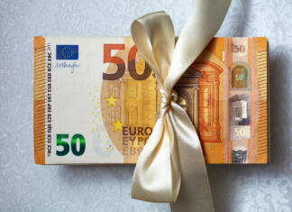 Rekorden dvig študentske urne postavke za leto 2023 50 euro banknotes with bow for design purpose