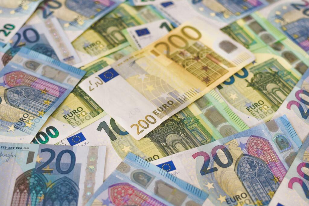 A pile of Euro (EUR) banknotes that include 20, 100, and 200 notes. (Part IV)