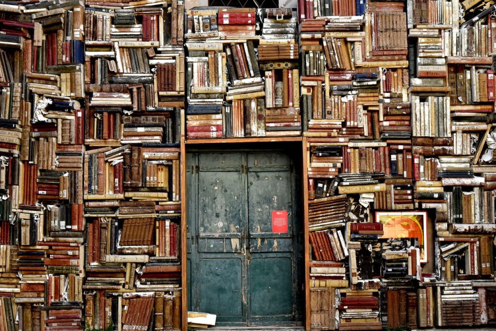 books, shelves, door