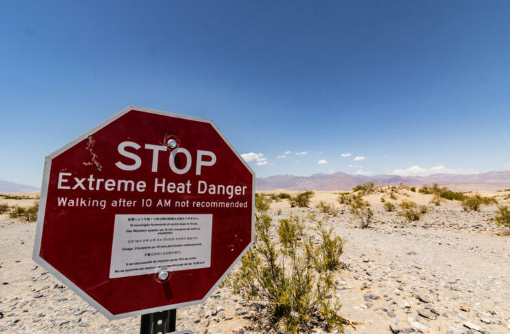 Death Valley USA. Advisory sign not so walk too far. Temperatures on that day were around 50C/122F