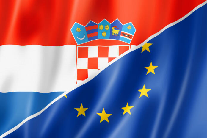 Mixed Croatian and european Union flag, three dimensional render, illustration