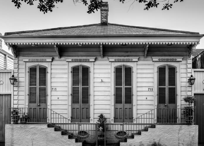 New Orleans, LA USA - June 30, 2015:  Sample of a New Orleans Shootgun House in the French Quarter.