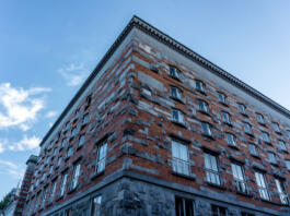 Picture of National and University Library facade in Ljubljana, Slovenia at evening.