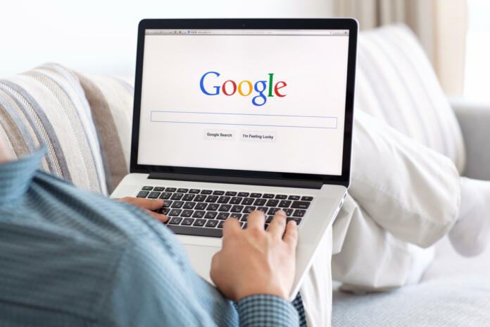 Simferopol, Russia - July 9, 2014: Google biggest Internet search engine. Google.com domain was registered September 15, 1997.