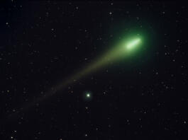This is a time-lapse image of Comet Lulin at it's closest approach to the earth on February 24, 2009.  There are a total of 10 images stacked upon each other.  Each image exposure was 5 minutes.  If you examine the image closely, you will see 10 "comet heads" which reflects how much the comet traveled over the 50 minute time span.